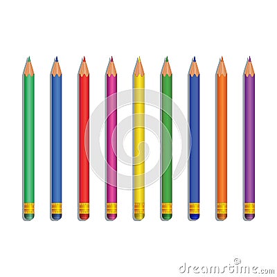 Realistic multicolored pencils isolated on white background. Design element for stationery, back to school supplies, education, of Stock Photo