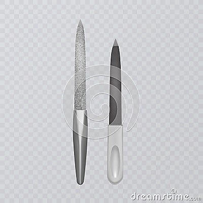 Realistic nail files on transparent background, manicure accessories, vector illustration Vector Illustration