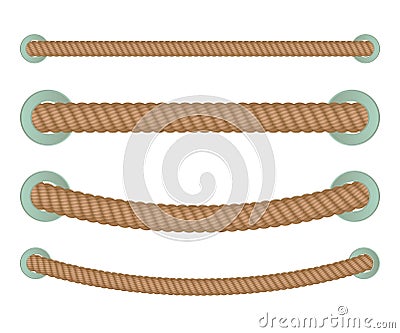 Realistic nautical twisted rope knots. Dividers isolated on the white baclground Vector Illustration