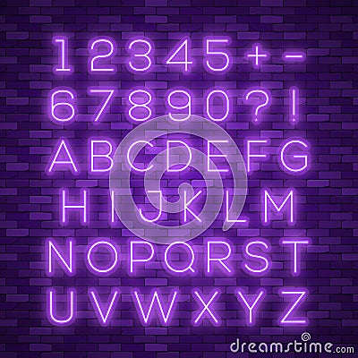 Realistic neon alphabet. Bright neon glowing font Vector Illustration