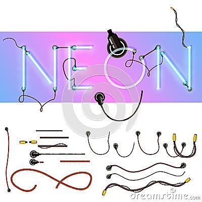 Realistic neon alphabet. Glowing font. Vector format Stock Photo