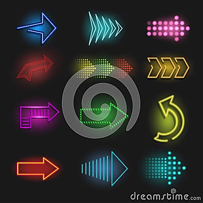 Realistic neon arrow on a dark background Vector Illustration