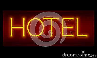 Realistic neon Hotel inscription Cartoon Illustration