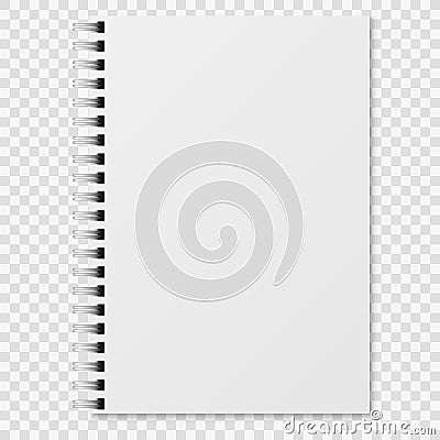 Realistic notebook. Blank closed spiral binder white copybook. Paper organizer or diary vector mockup Vector Illustration