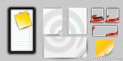 Realistic notebook or notepad with binder isolated. Memo note pad or diary with lined and squared paper page templates Vector Illustration