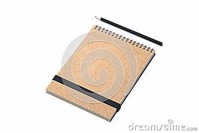 Realistic notepad with black elastic ribbon on dark background. 3d rendering. Stock Photo