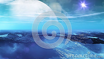 Realistic Ocean on Exoplanet, Abstract Background 3D rendering Stock Photo