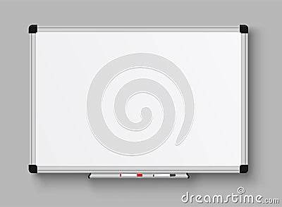 Realistic office Whiteboard. Empty whiteboard with marker pens - stock vector Vector Illustration