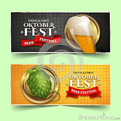 realistic oktoberfest banners set vector design illustration Vector Illustration