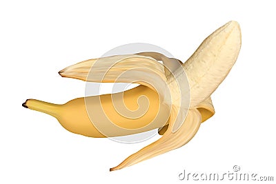 Realistic open banana isolated on white background. Half peeled banana. Vector illustration Vector Illustration