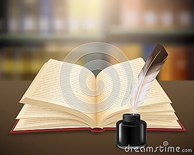 Realistic Open Book Literary Work Vector Illustration