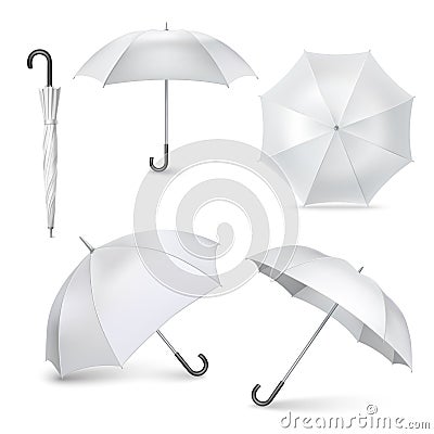 Realistic open closed umbrella icons set Vector Illustration