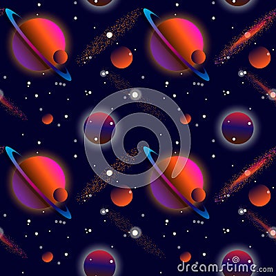 Realistic open space. The milky way, stars and planets. Alien planet background. Gas giant with planets.Vector cosmic illustration Cartoon Illustration