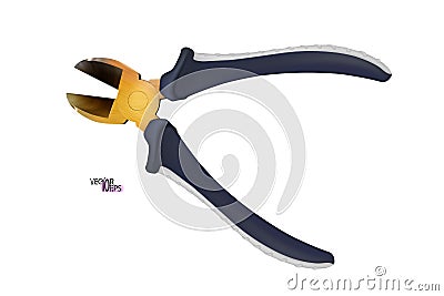 Realistic Open Wire cutters with rubber, plastic handles isolated on white background. For removing nails from wood. Modern Vector Illustration