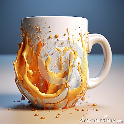 Realistic Orange Drip Paint Coffee Mug - 3d Design Stock Photo