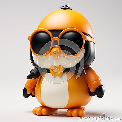 Realistic Orange Penguin Toy With Sunglasses - Hyper-detailed Renderings Stock Photo