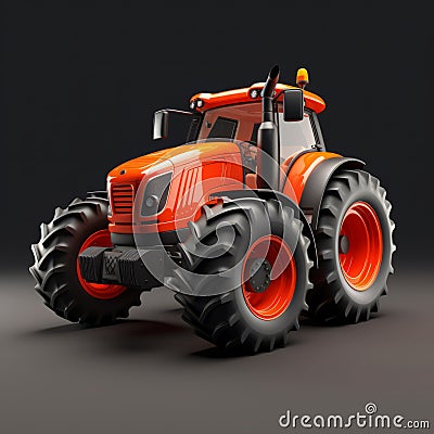 Realistic Orange Tractor With Large Wheel On Black Background Stock Photo