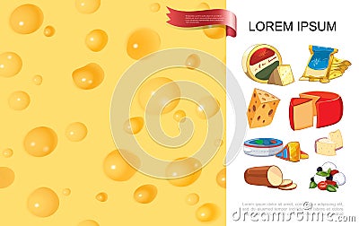 Realistic Organic Cheese Colorful Background Vector Illustration