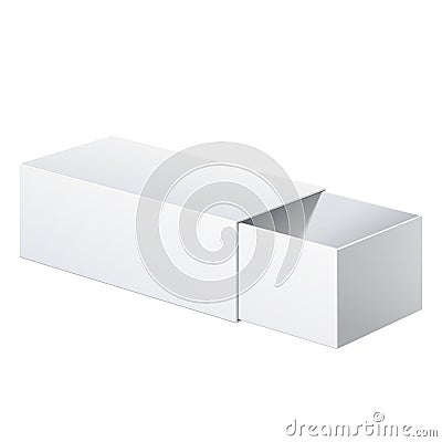 Realistic Package Cardboard Sliding Box Opened. Vector Illustration