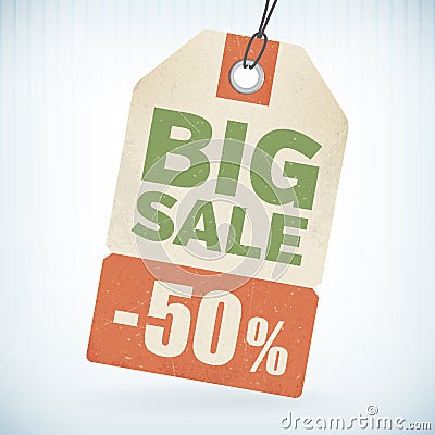 Realistic paper big sale 50 percent off price tag Vector Illustration