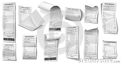 Realistic paper check. Shopping purchase paper bill, 3d financial check, payment printed checks isolated vector Vector Illustration
