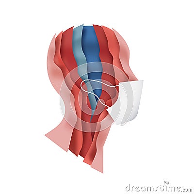 Realistic paper cut layered human head wearing face mask Vector Illustration