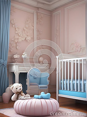 Realistic pastel room for baby girl: Disney Stock Photo