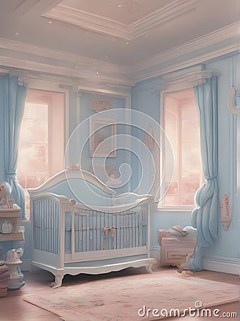 Realistic pastel room for baby girl: Disney Stock Photo