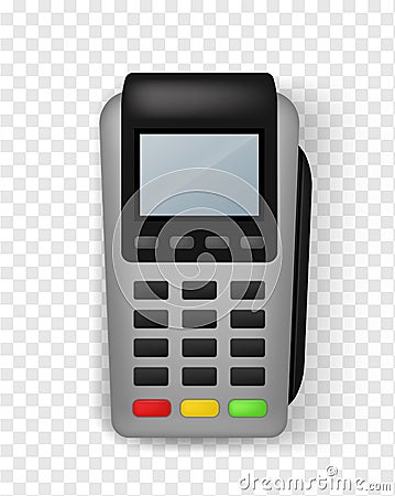 Realistic payment terminal. Contactless Pos terminal front view, finance service and banking electronic financial Cartoon Illustration