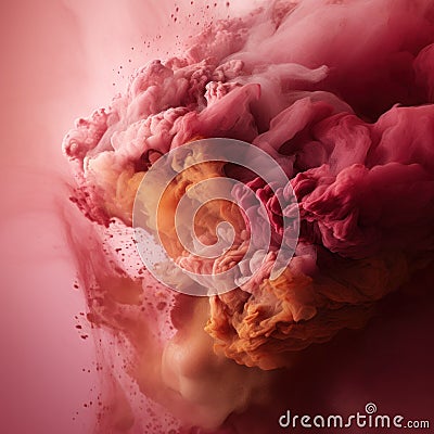 Smoke and colors. Woman smoker. Women portrait with pink peach pigments, deep red with pink smoky mist gradient, Stock Photo