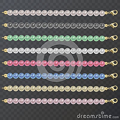 Realistic pearl bead chain. pearl necklace on dark background Vector Illustration