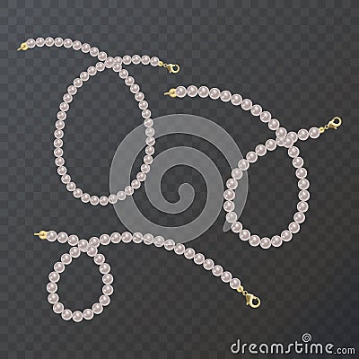 Realistic pearl bead chain. pearl necklace on dark background Vector Illustration