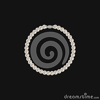 Realistic pearl bracelet isolated on black background Vector Illustration