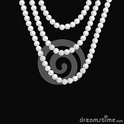 Realistic pearl necklace hangs on a dark background. Vector Illustration