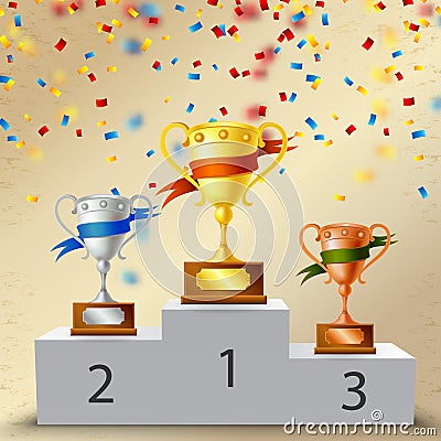 Realistic Pedestal With Trophies Composition Vector Illustration