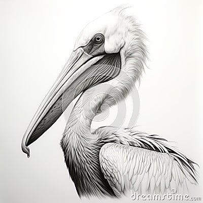 Realistic Pelican Portrait Tattoo Drawing In High Contrast Black And White Cartoon Illustration