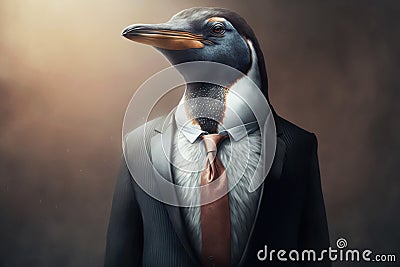 Realistic penguin dressed in a business suit. Generative ai Stock Photo