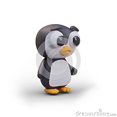 Realistic penguin looks to side. Side view on baby bird Vector Illustration