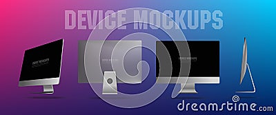 Realistic personal computer from different angles. 3D projection PC. Presentation of a new generation computer. Powerful candy bar Vector Illustration
