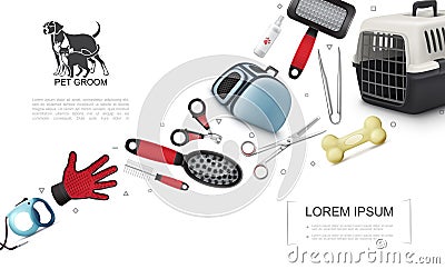 Realistic Pets Grooming Elements Set Vector Illustration