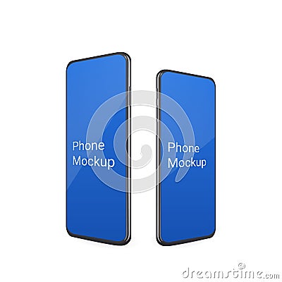 Realistic phone mockup with reflect standing on desk. Different size modern mobile device isolated with thin frame and Vector Illustration