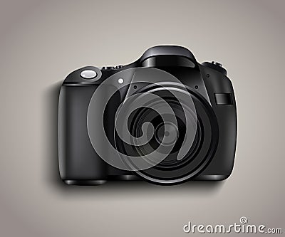 Realistic photo camera. Professional photo studio concept. Vector Illustration