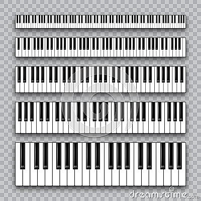 Realistic piano keys collection. Musical instrument keyboard on checkered background. Vector illustration. Vector Illustration