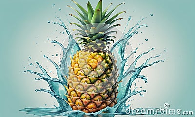 Realistic Pineapple Submerged in a Splash of Water Stock Photo