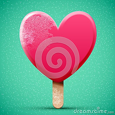 Realistic pink chocolate heart shaped ice cream Vector Illustration