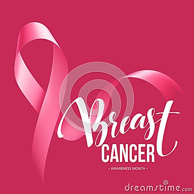 Realistic pink ribbon, breast cancer awareness symbol. Vector illustration Vector Illustration