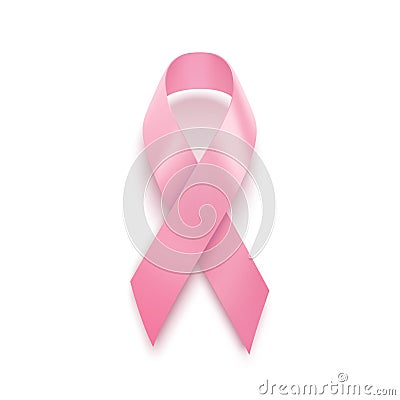 Realistic pink ribbon. Breast cancer Awareness symbol. Women healthcare concept Vector Illustration