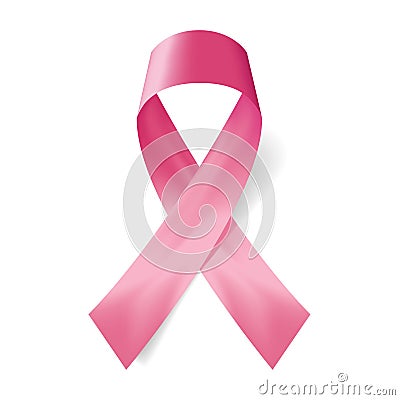 Realistic pink ribbon and breast cancer icon . Vector illustration Vector Illustration