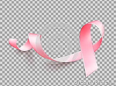 Realistic pink ribbon isolated over white background. Symbol of breast cancer awareness month in october. Vector Vector Illustration