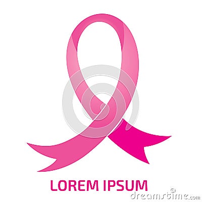 Realistic pink ribbon logo, breast cancer awareness symbol. Vect Vector Illustration